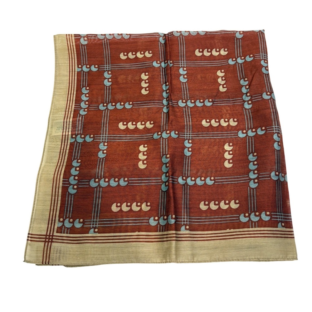 Vintage Geometric Crescent Square Scarf Rayon Nylon Burnt Orange Japan 21x21